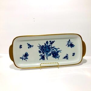 Antique PMR Bavaria Jaeger & Co Gold Trim Cobalt Flowers Porcelain Tray 1940’s